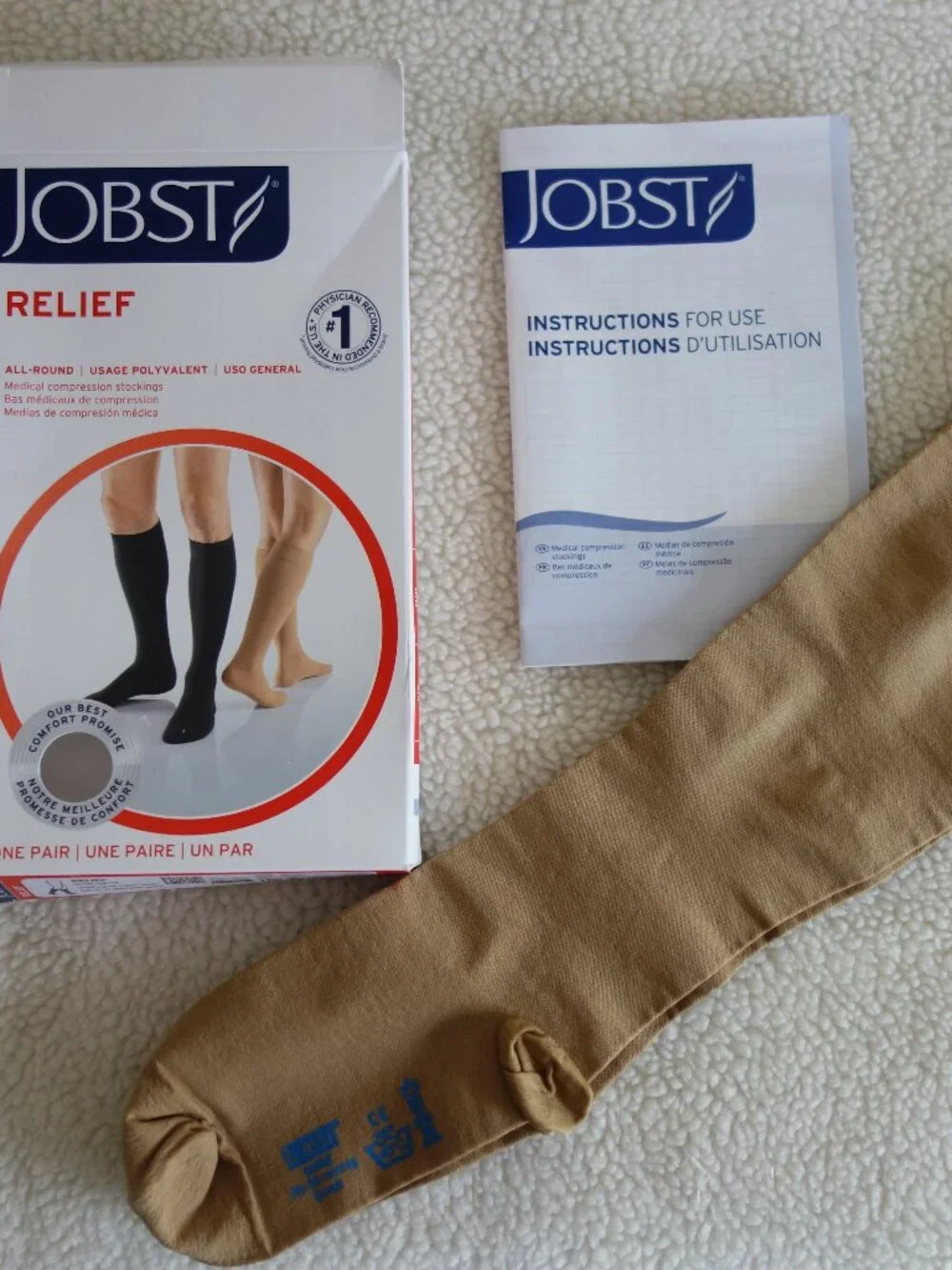 NIB New JOBST Relief 20-30 mm/HG Beige Knee High Socks – Small